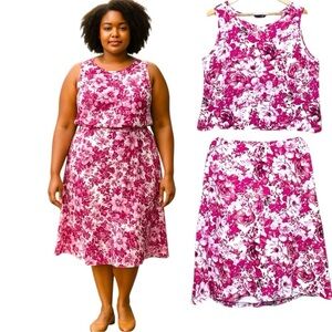 Windsmoor Linen Floral Top & Skirt Set Pink White Sz 16 Versatile Breazy Outfit